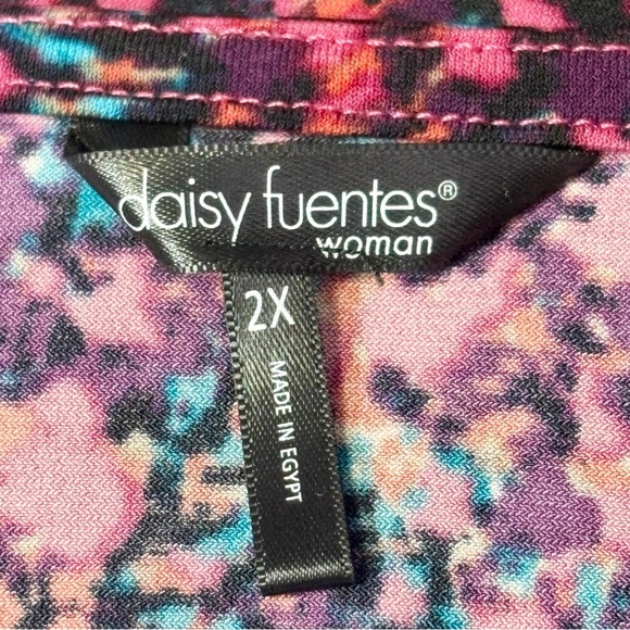 Daisy Fuentes Pink Multicolor Print Stretch Twist Front 3/4 Sleeve Top 2X - Picture 4 of 16
